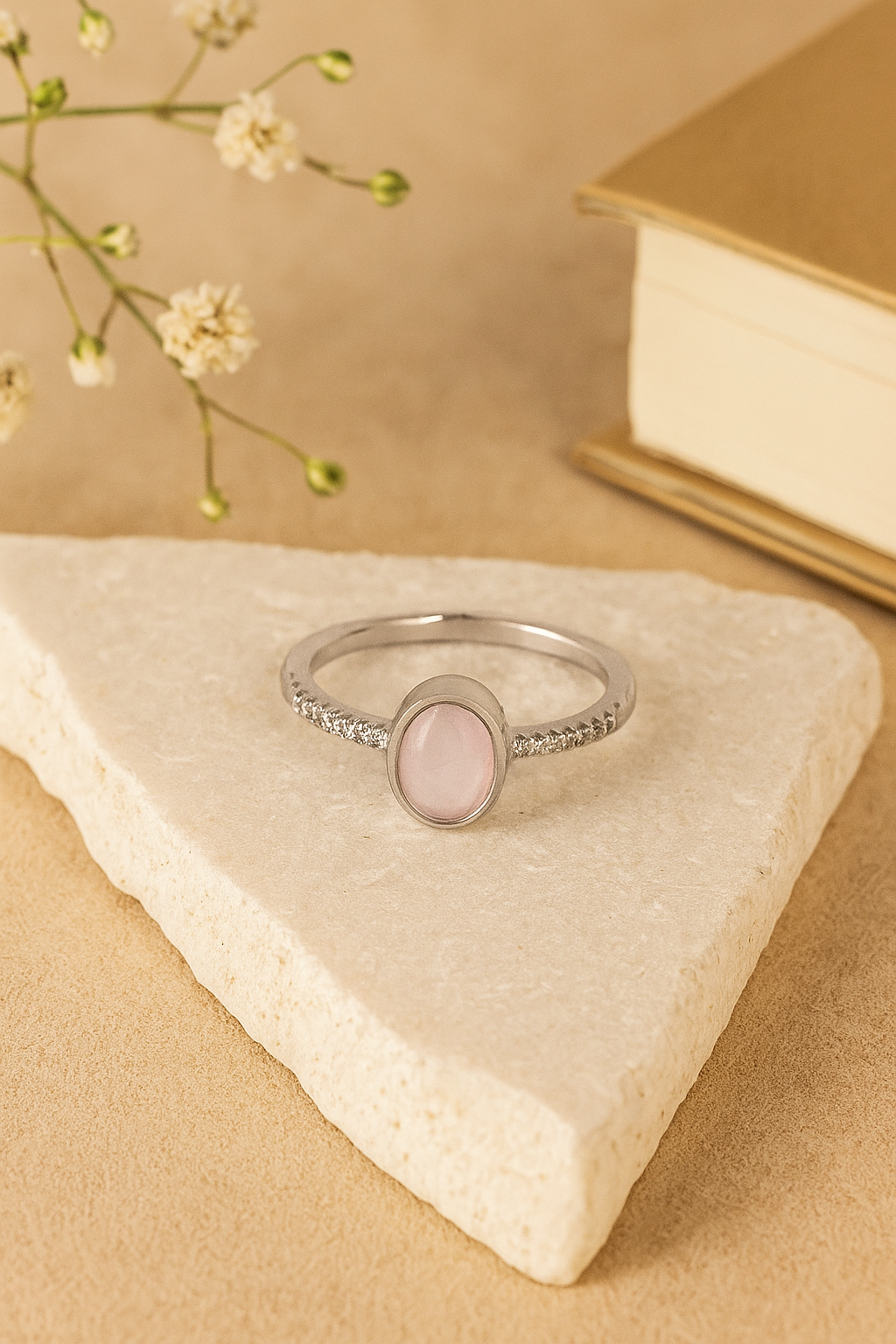 Blush Glow Solitaire Silver Ring