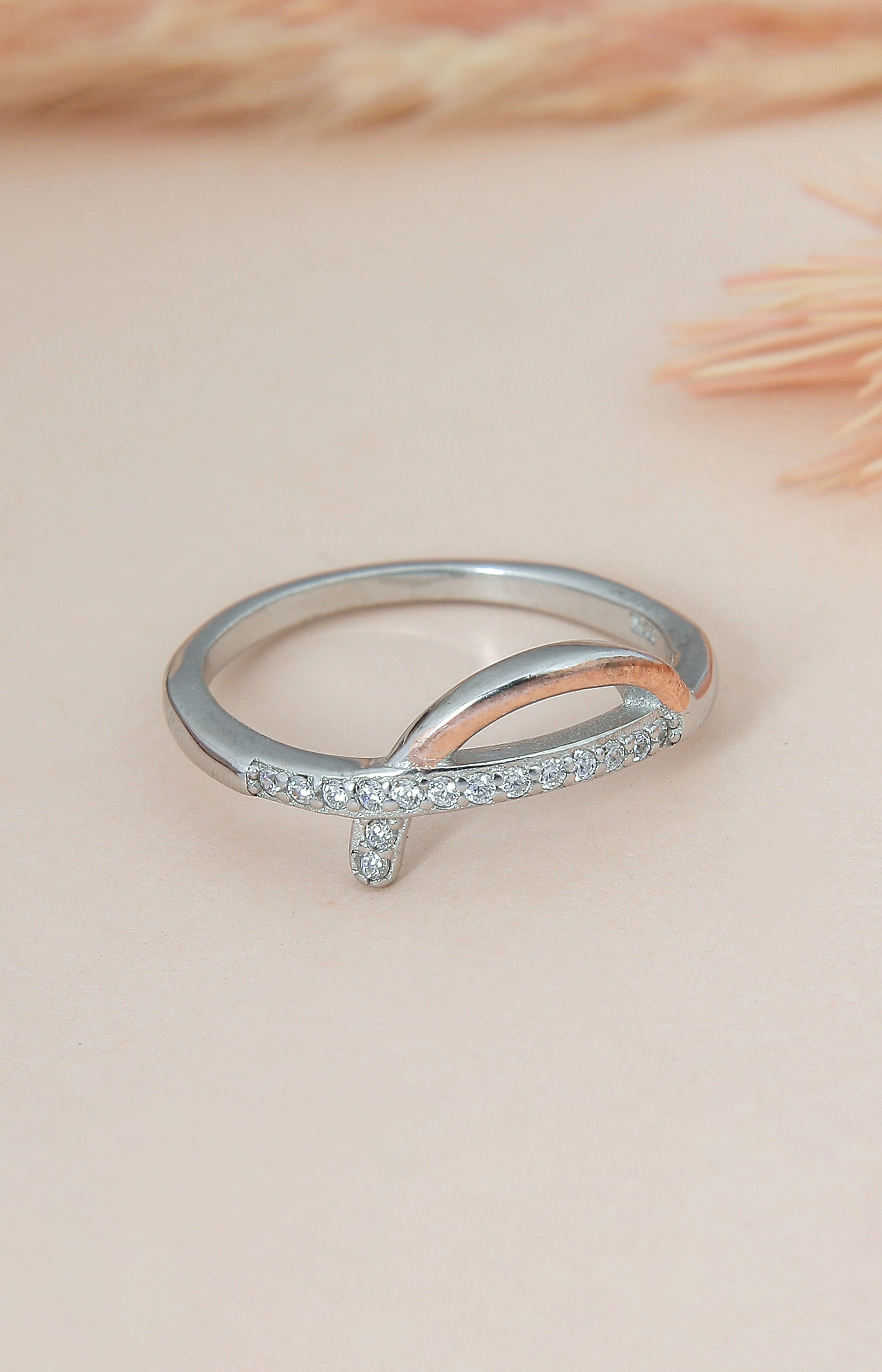 Silver Dual-Tone Curve Arc Ring
