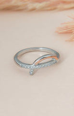Silver Dual-Tone Curve Arc Ring