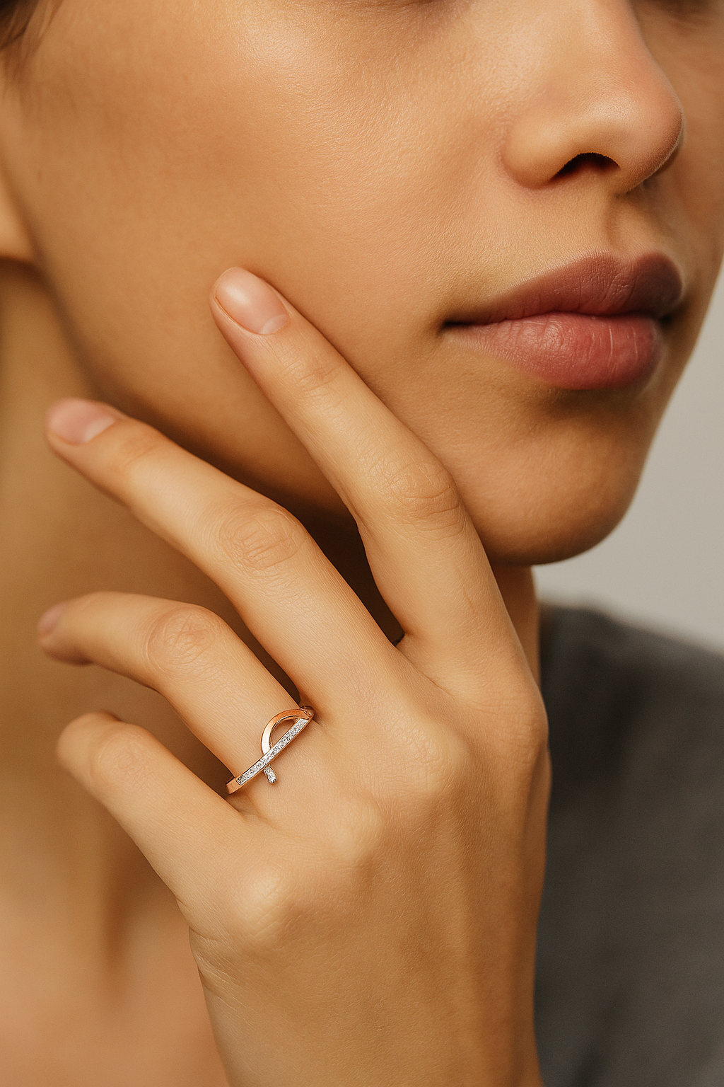 Silver Dual-Tone Curve Arc Ring