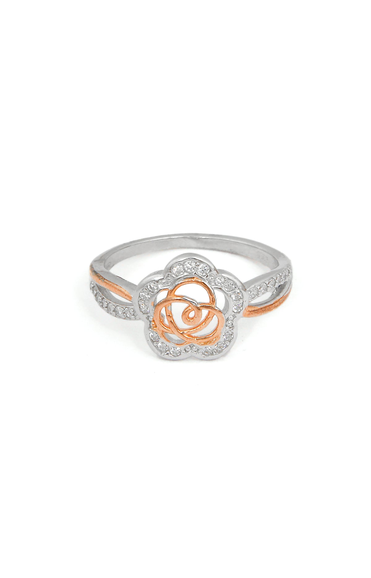 Star-Floral Dual Tone Sparkle Ring