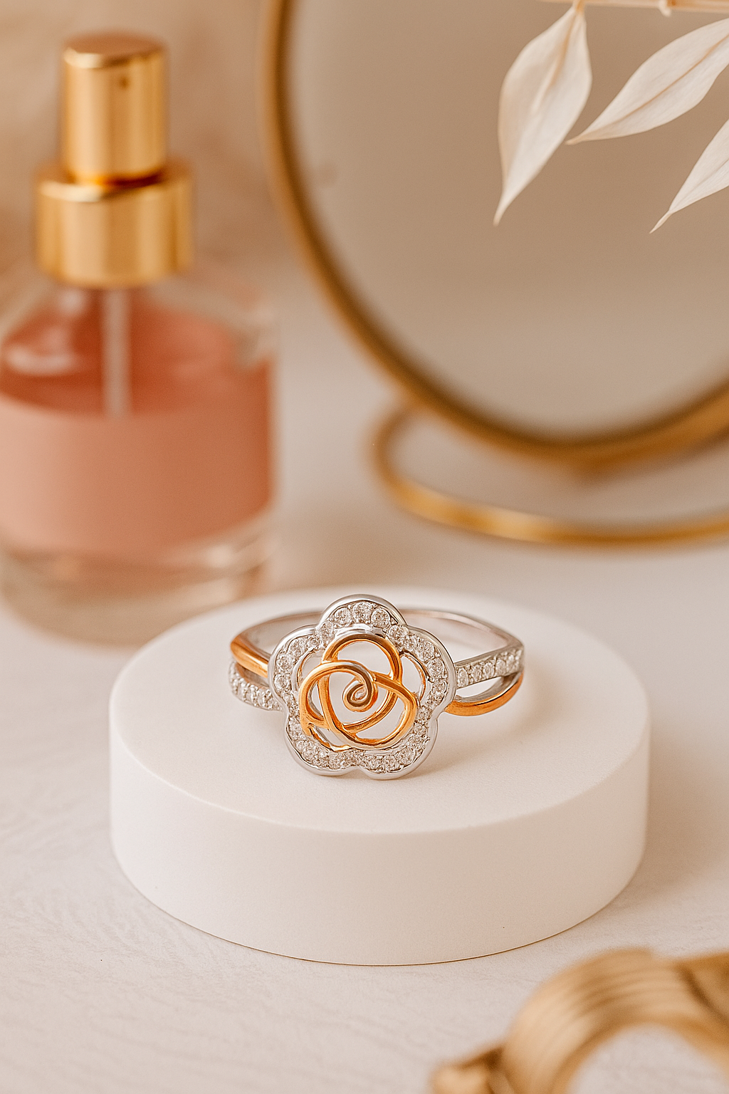 Star-Floral Dual Tone Sparkle Ring