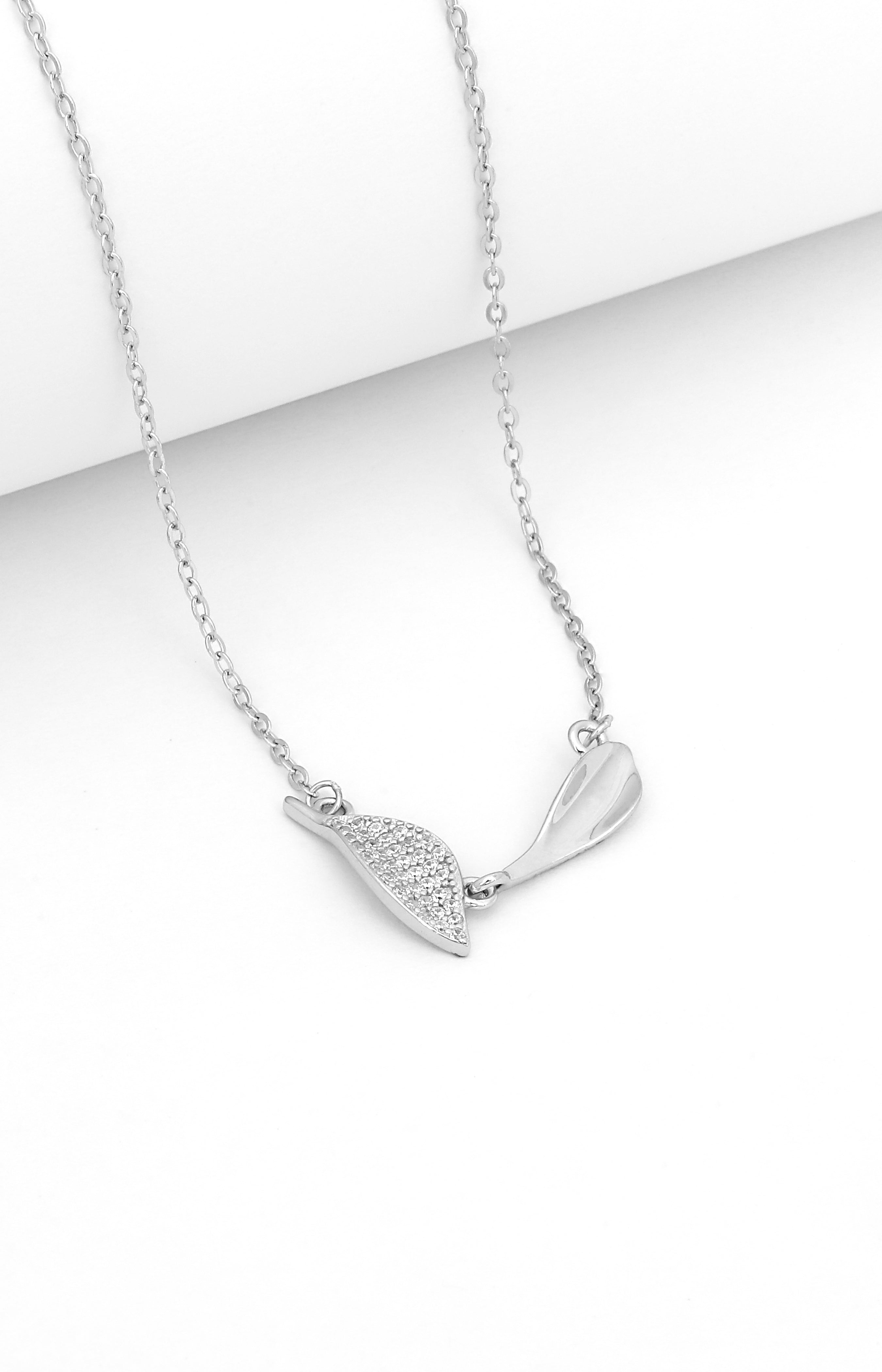 Silver Twin Leaf Pendant Necklace