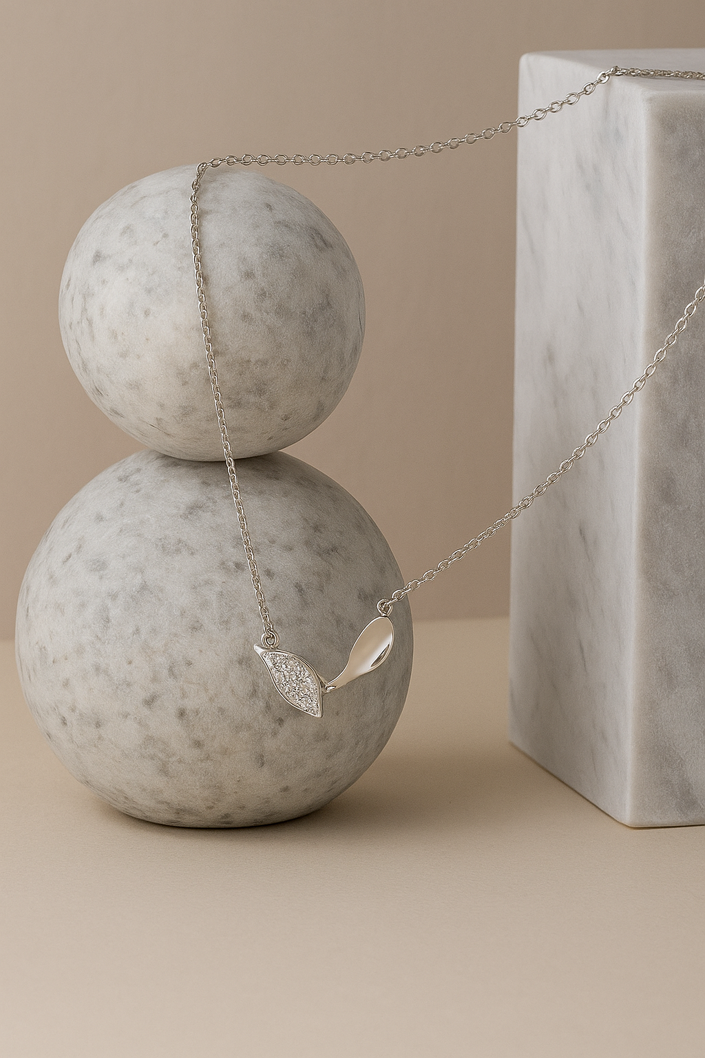 Silver Twin Leaf Pendant Necklace