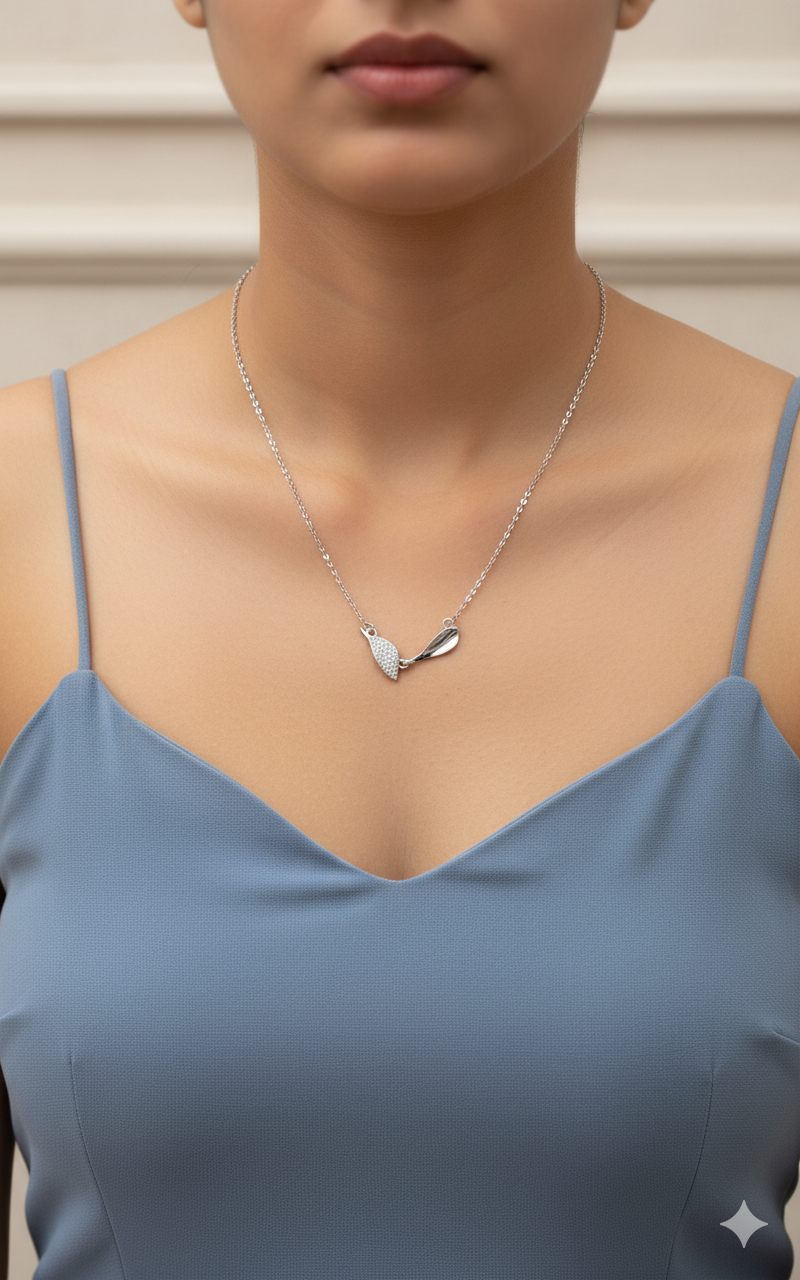 Silver Twin Leaf Pendant Necklace