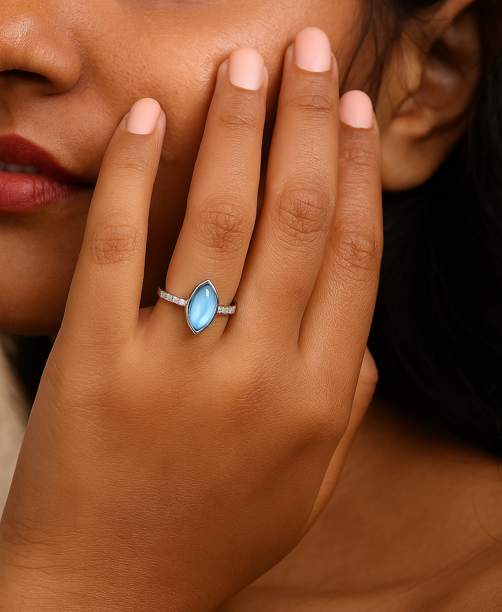 Blue Mist Marquise Silver Ring