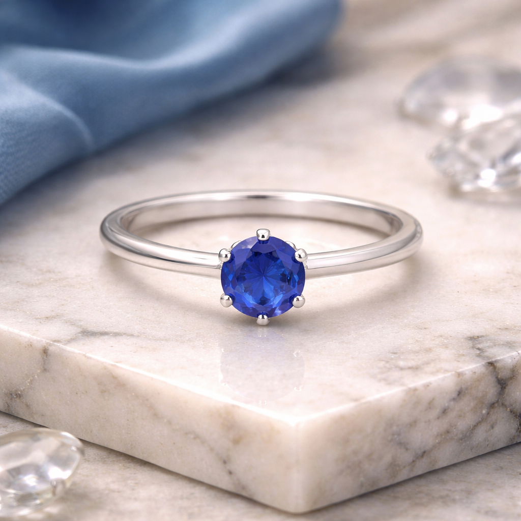 Midnight Aura Solitaire Ring – Minimal Elegant Adjustable Ring for Women | Classic Deep Blue Statement Jewellery