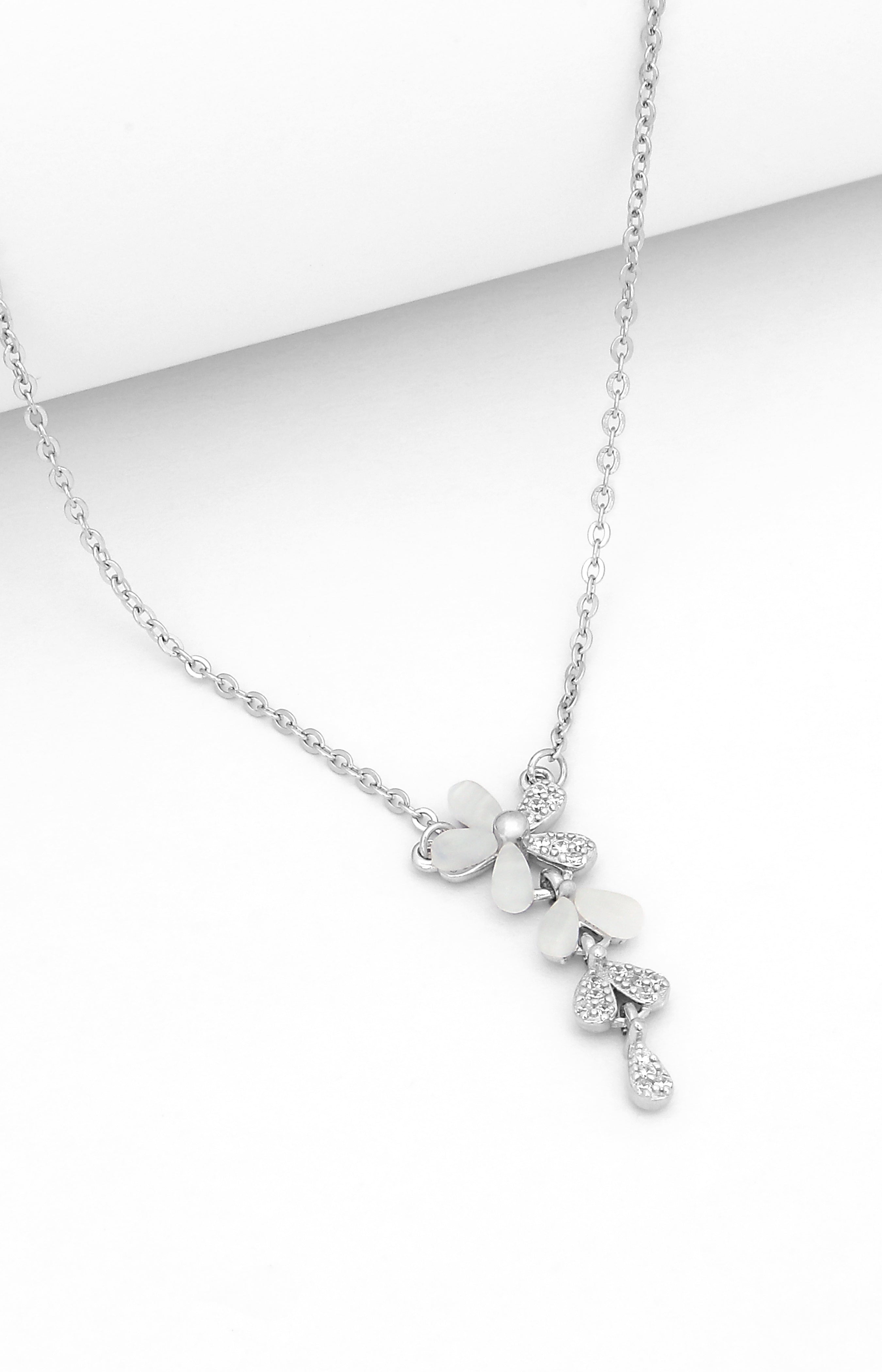 Silver Cascade Blossom Pendant Necklace