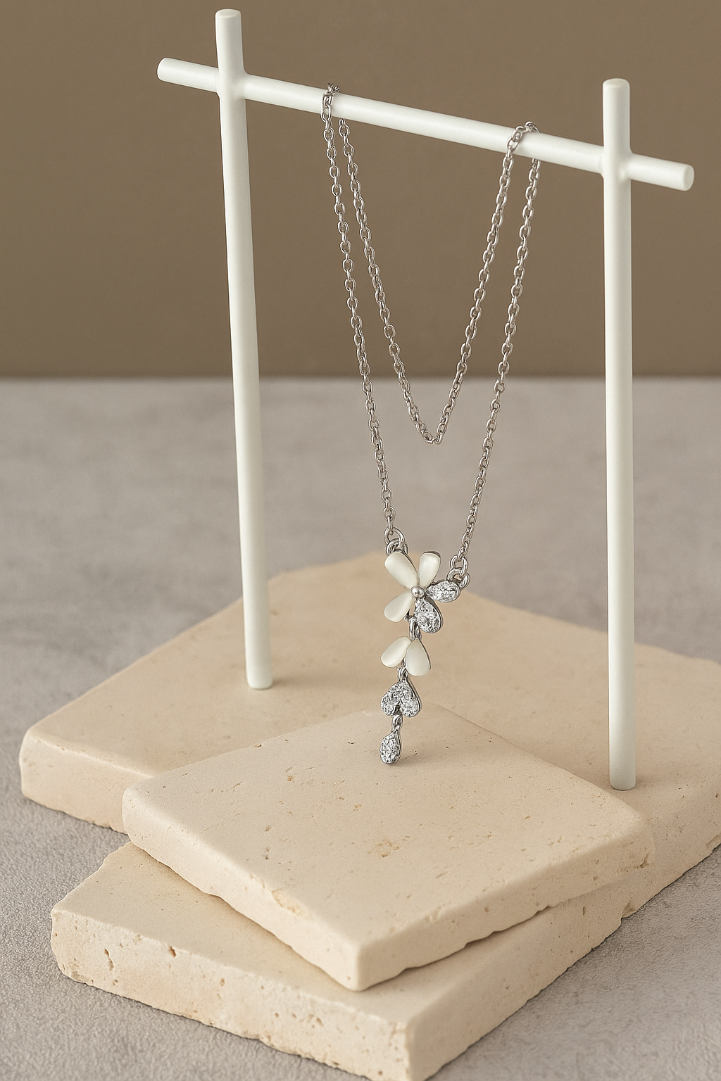 Silver Cascade Blossom Pendant Necklace