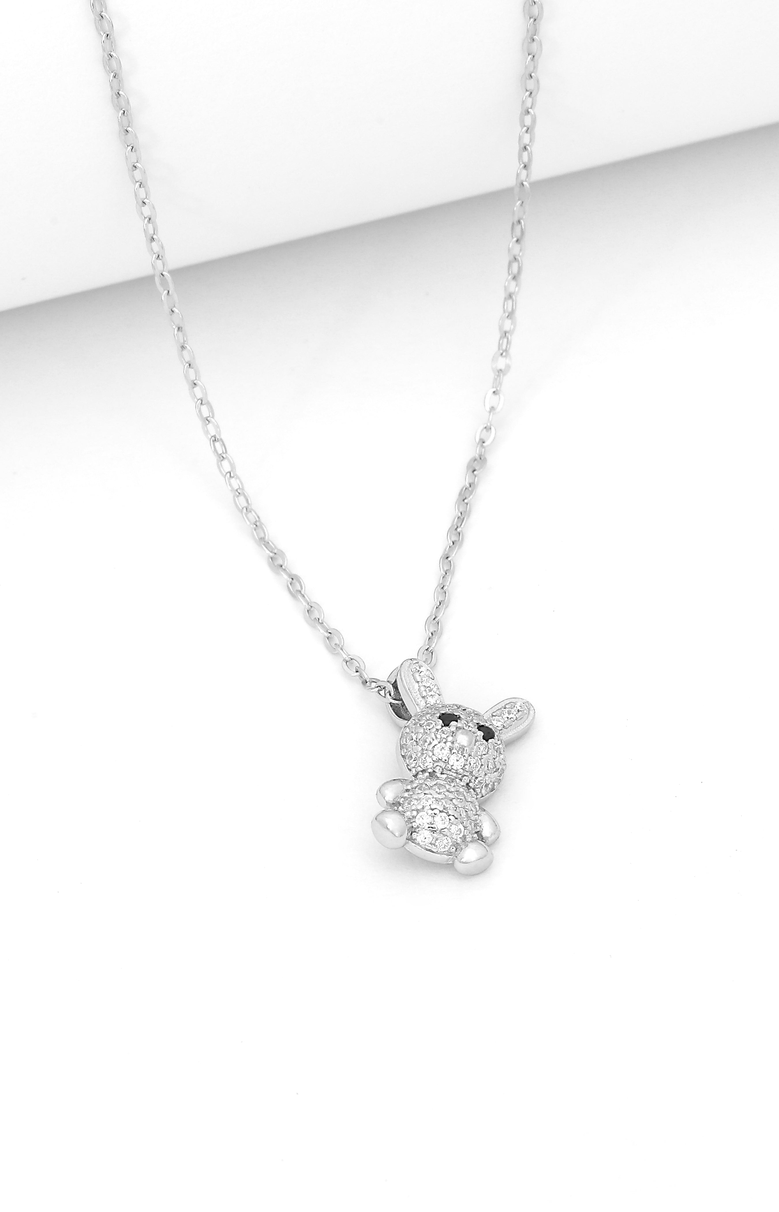 Silver Sparkle Bunny Pendant Necklace
