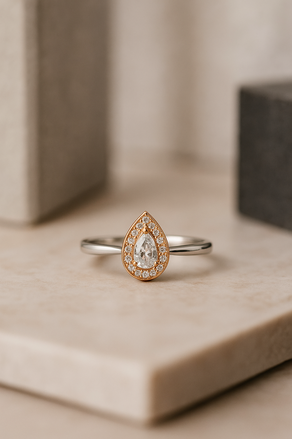 Blush Teardrop Halo Ring