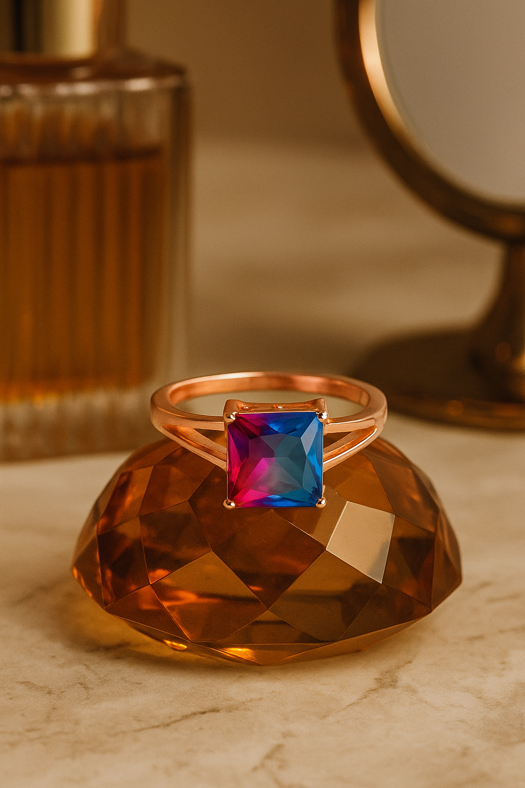 Square Cut Mystic Topaz Gemstone Ring
