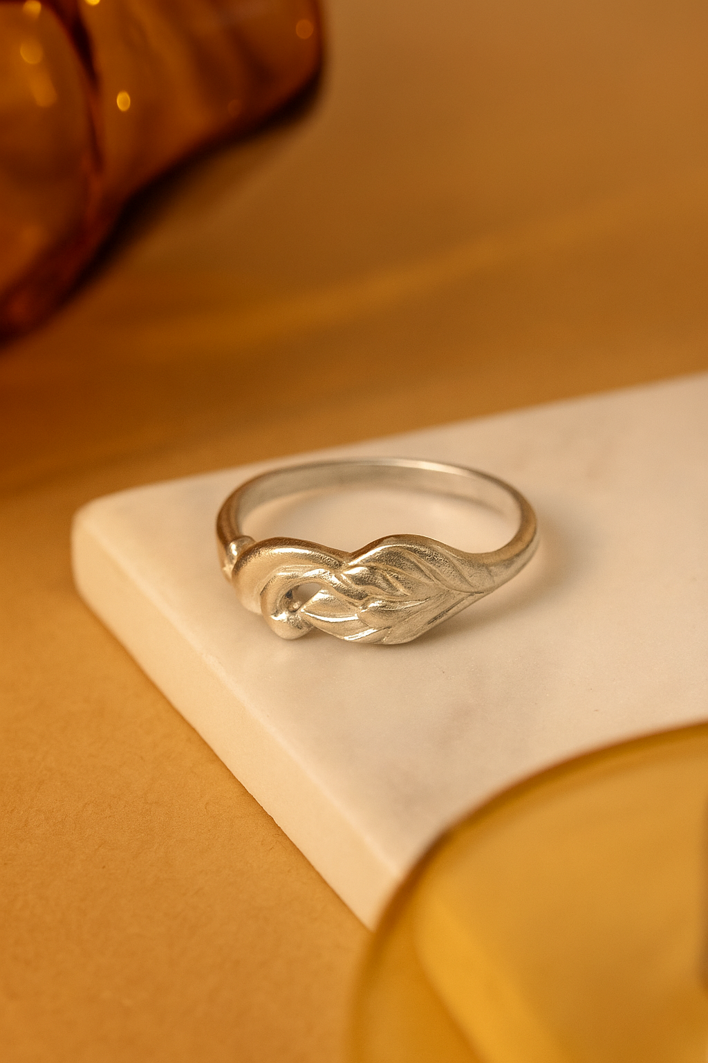 Silver Leaf Engraved Band Ring