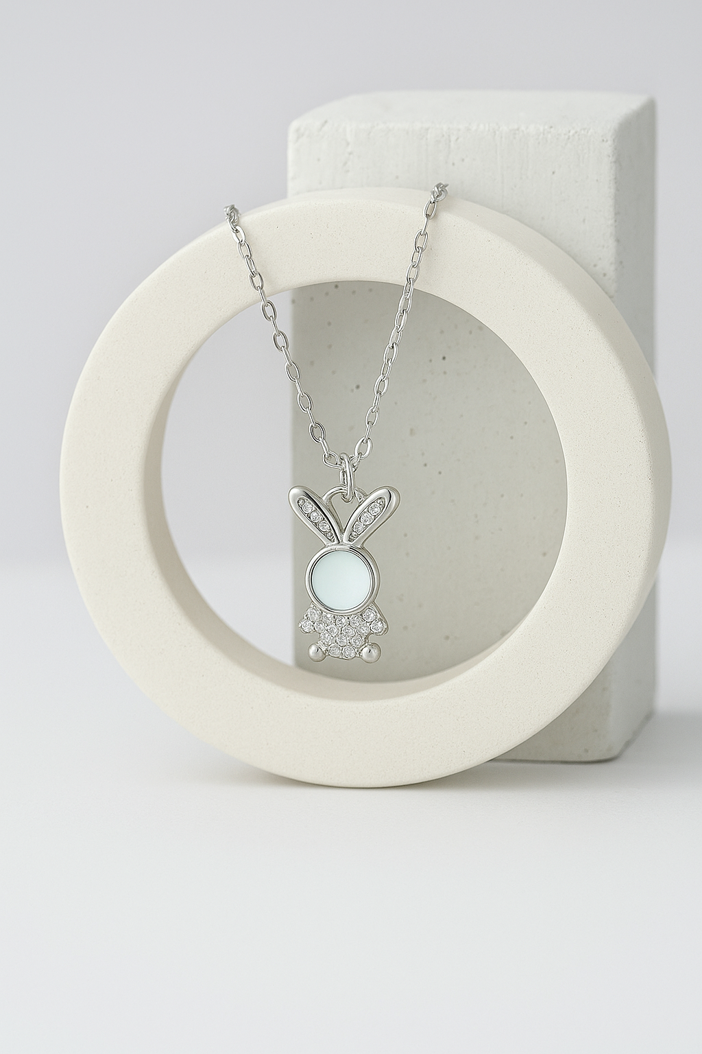 Silver Bunny Charm Pendant Necklace