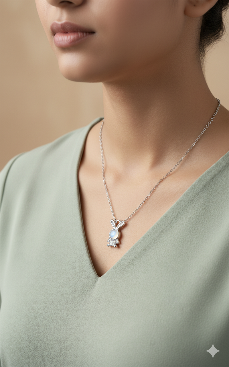 Silver Bunny Charm Pendant Necklace