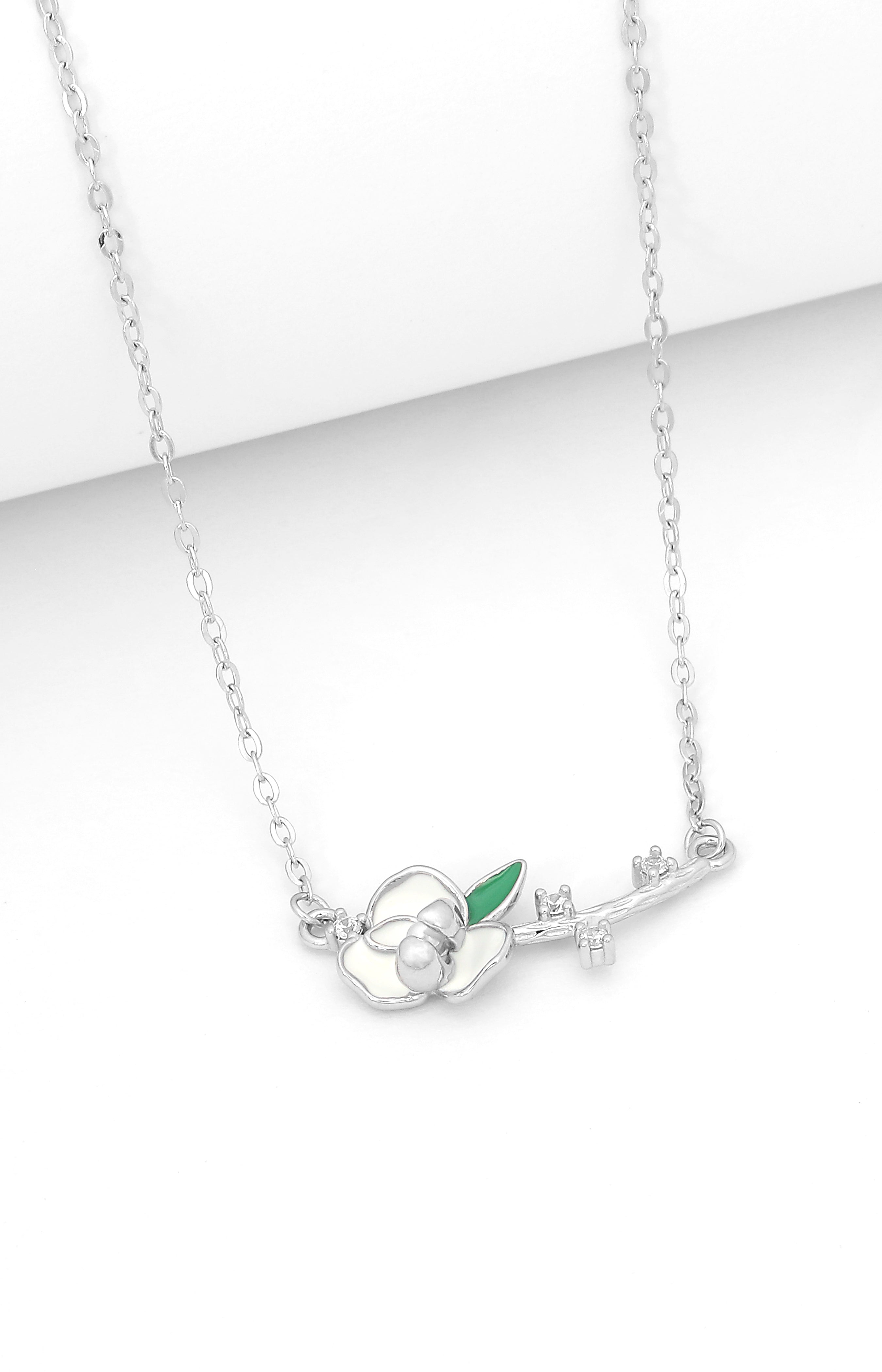 Silver Blossom Branch Pendant Necklace