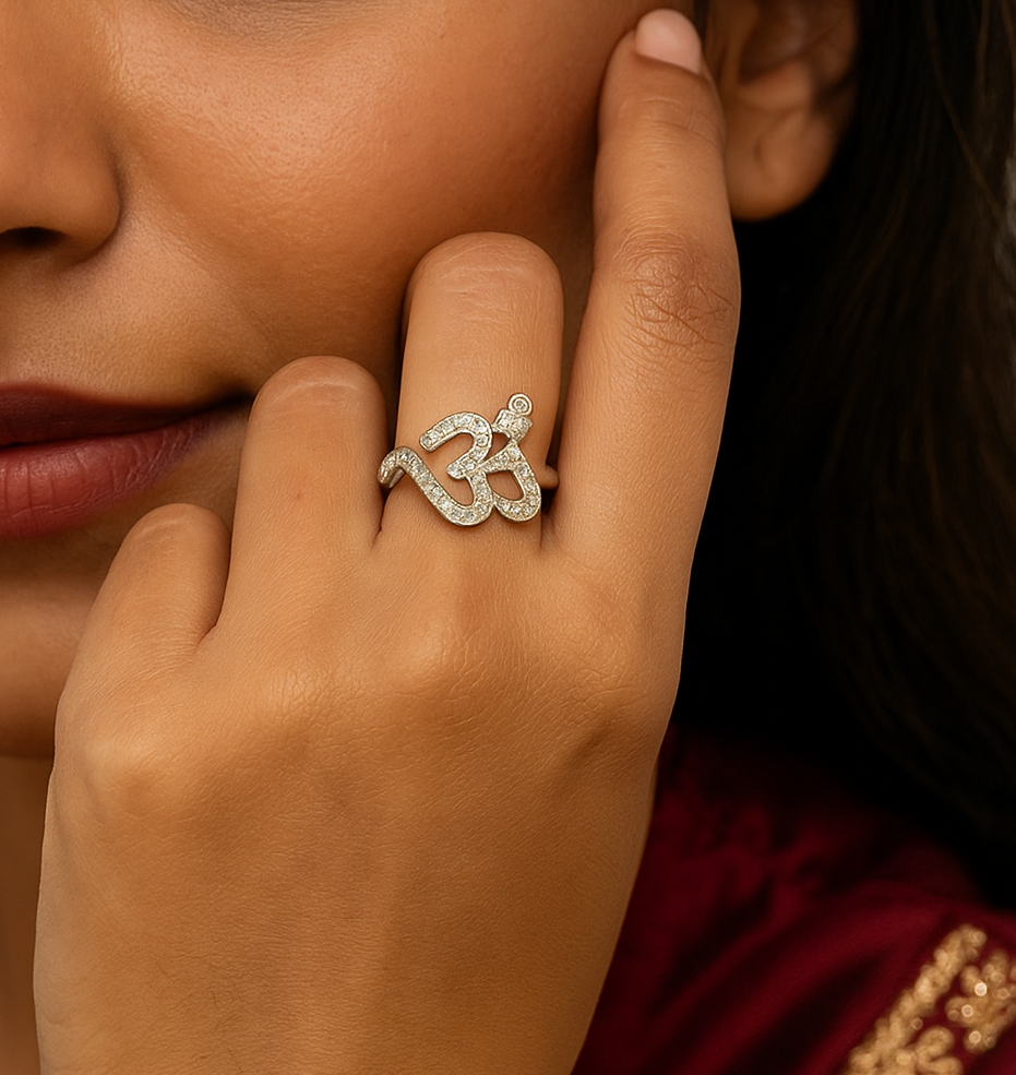 Silver Radiant Om Statement Ring