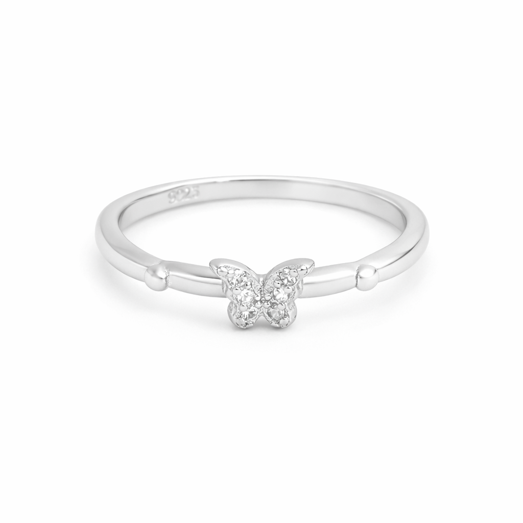 Minimal Butterfly Crystal Ring – Cute Silver Tone Ring for Women | Elegant Everyday Jewellery