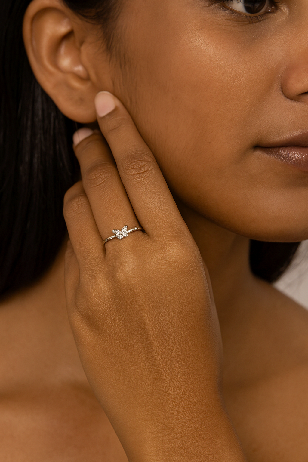 Silver Sparkle Butterfly Ring