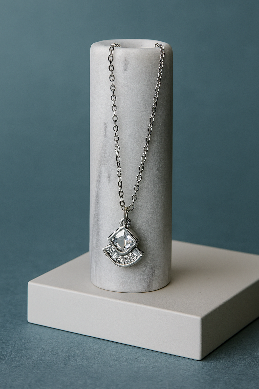 Silver Radiant Square Pendant Necklace