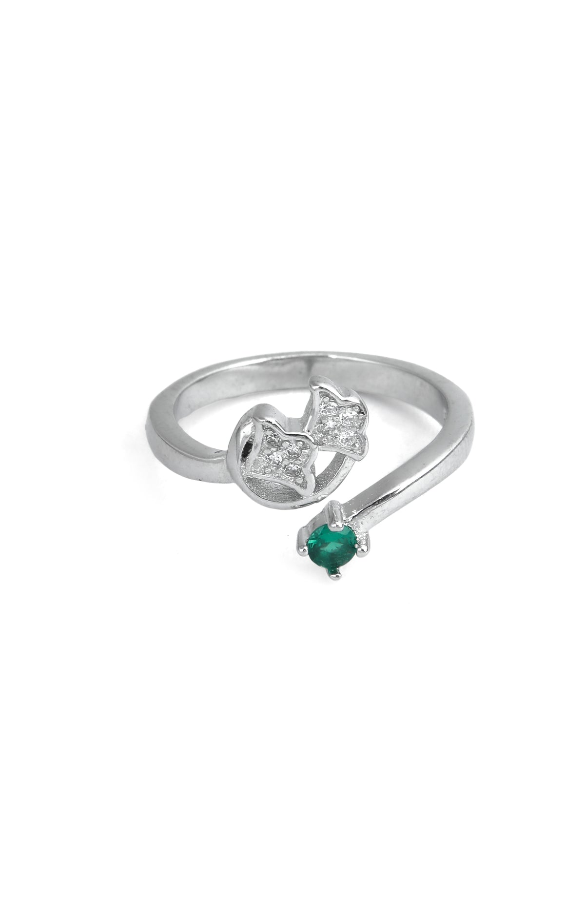 Silver Dual Leaf Emerald Ring