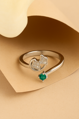 Silver Dual Leaf Emerald Ring