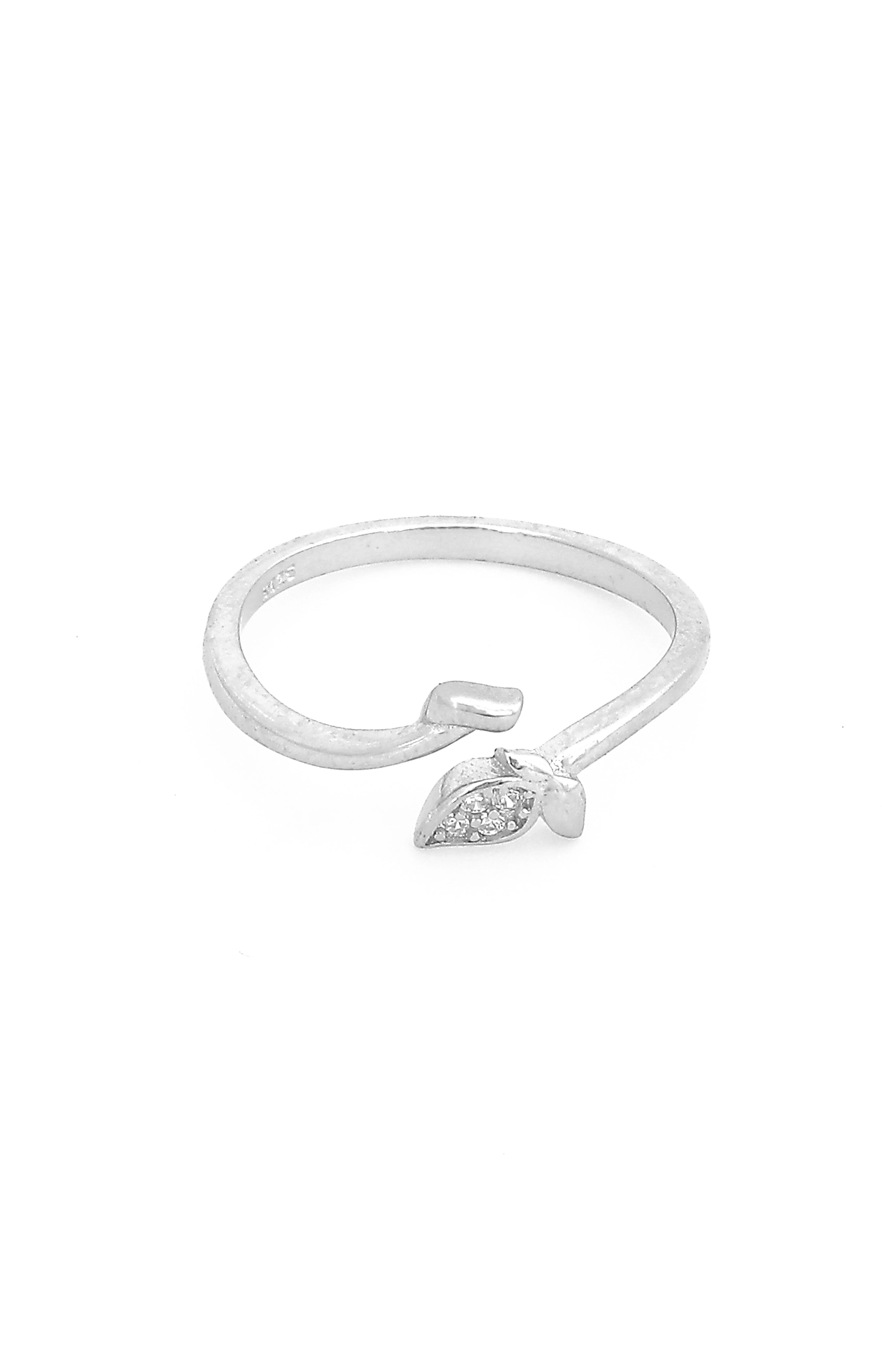 Silver Leaflet Sparkle Open Ring