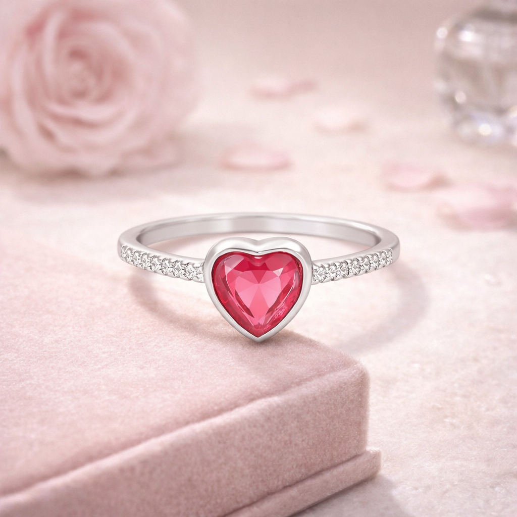 Scarlet Heart Glow Ring – Romantic Minimal Adjustable Ring for Women | Elegant Everyday Symbolic Jewellery