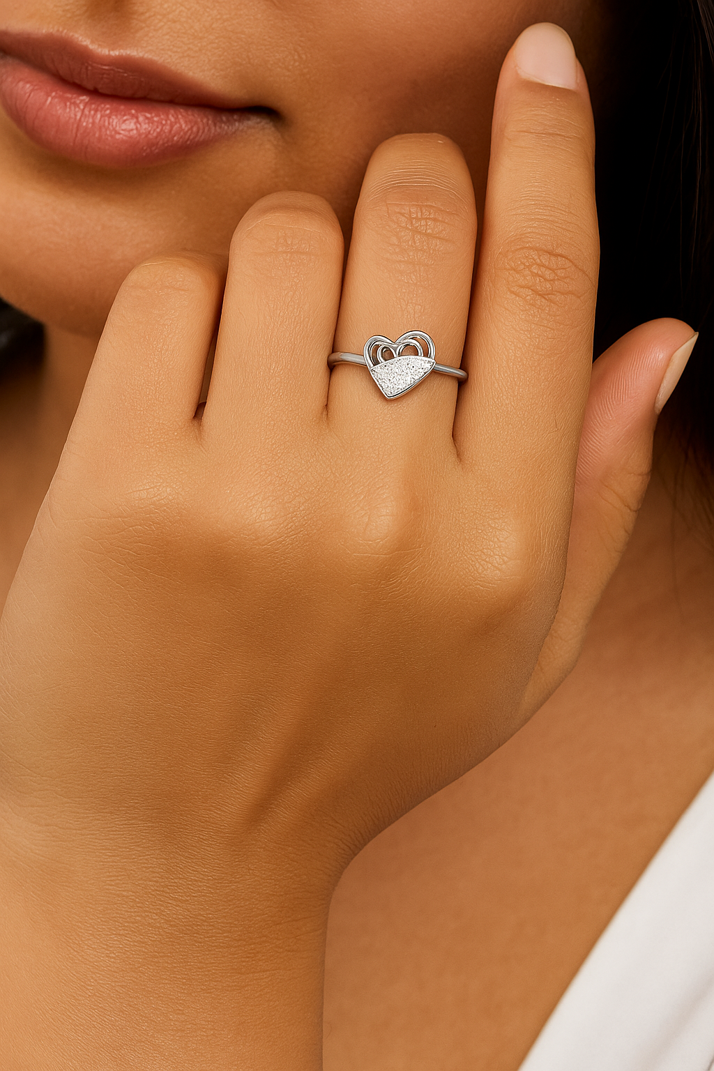 Double Heart Silver Ring