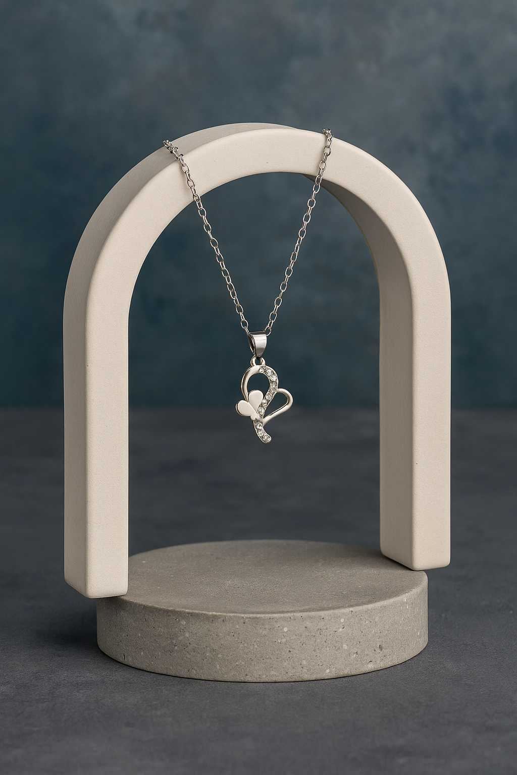 Silver Heart & Butterfly Pendant