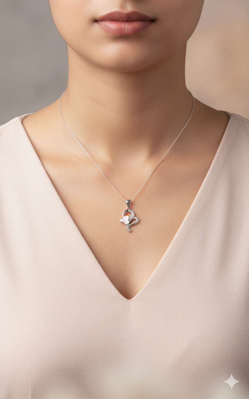Silver Heart & Butterfly Pendant