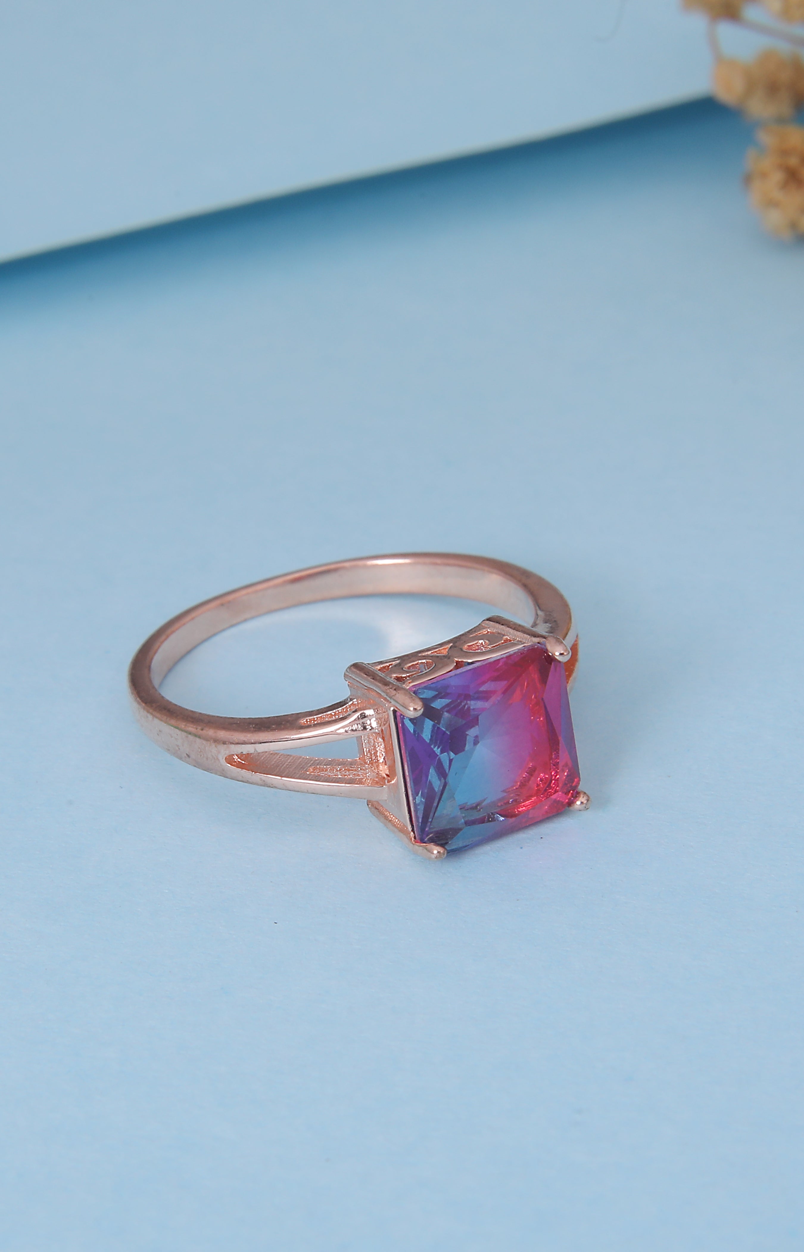 Square Cut Mystic Topaz Gemstone Ring