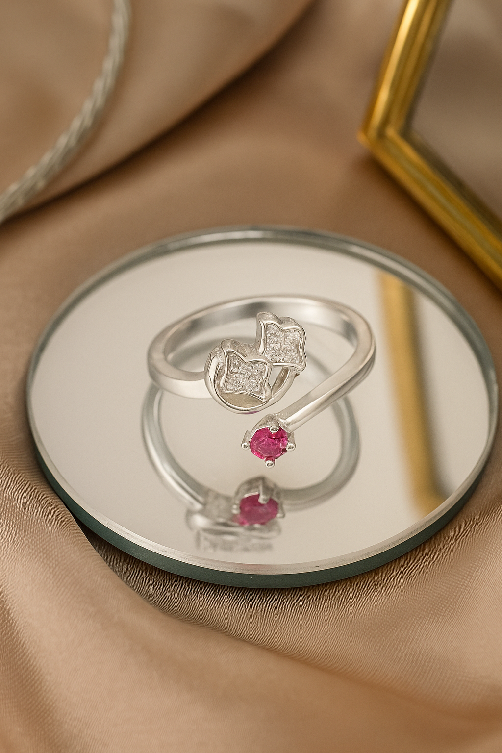 Twin Leaf Ruby Ring