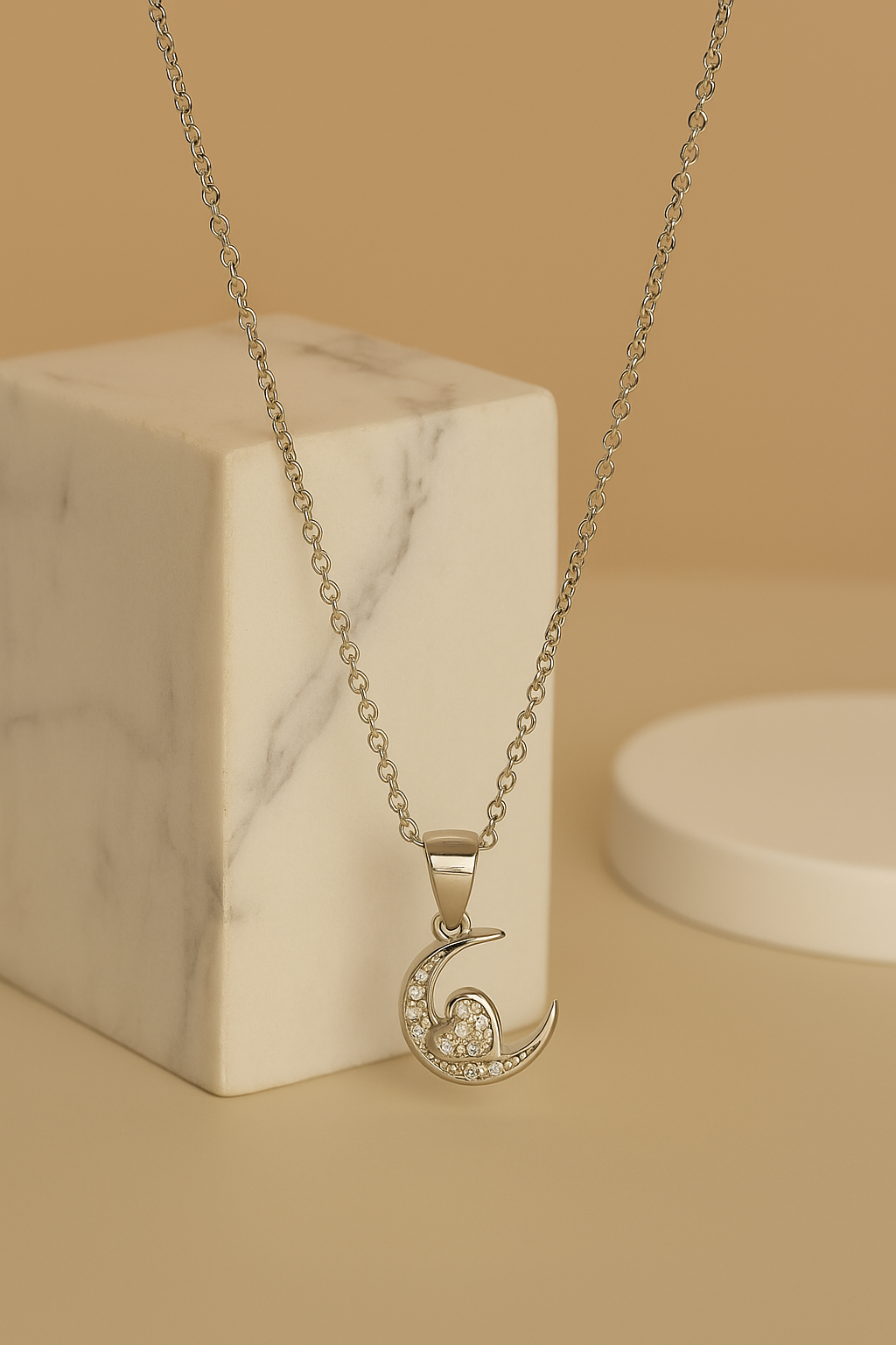 Silver Moon & Heart Pendant