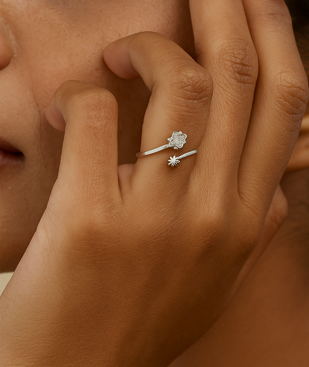 Silver Twinkling Stars Open Ring