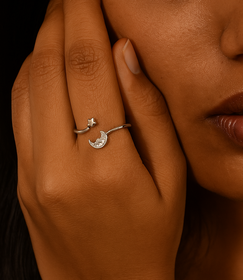 Silver Moon & Star Whisper Ring