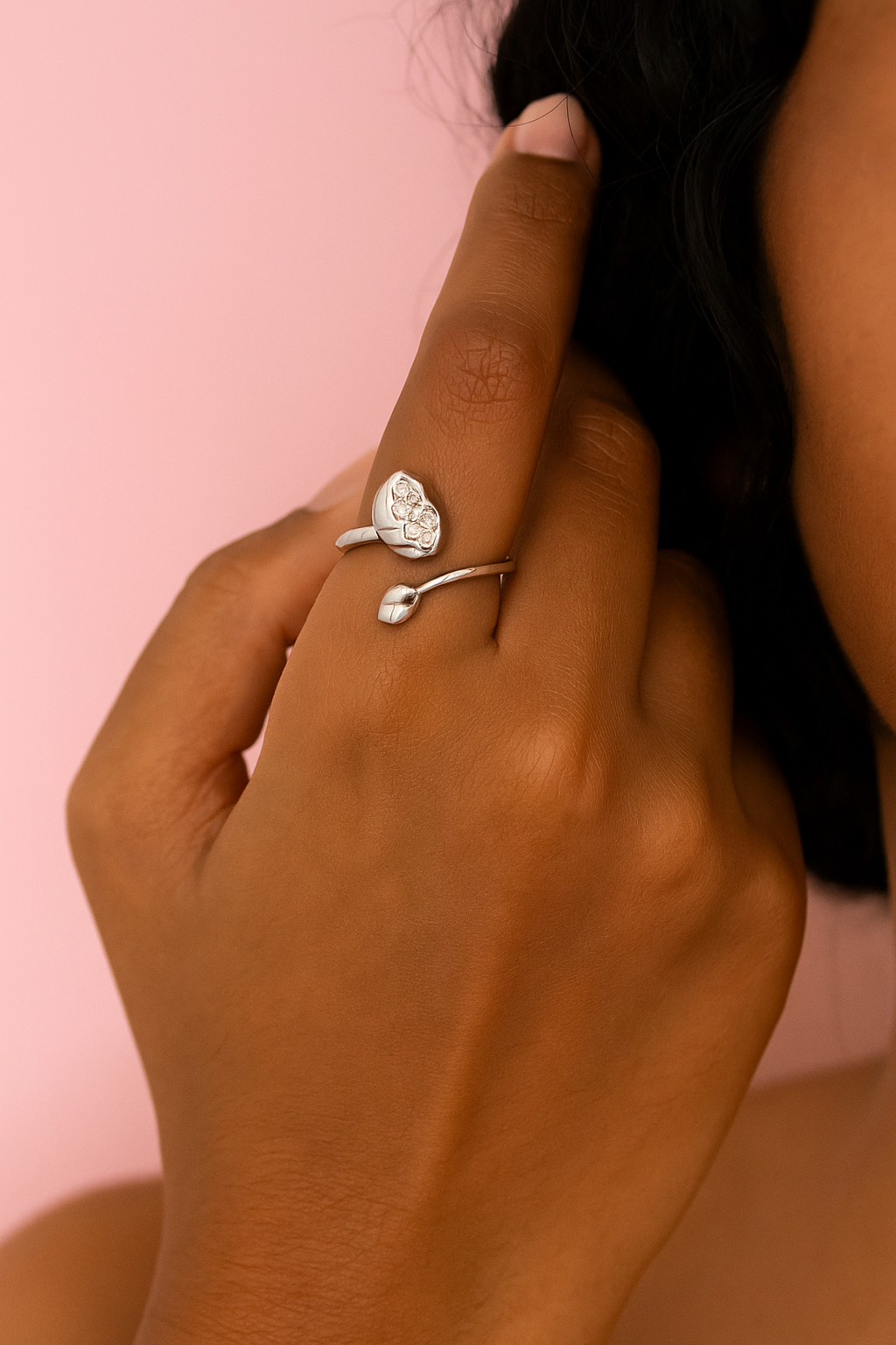 Silver Blossom Bud Open Ring