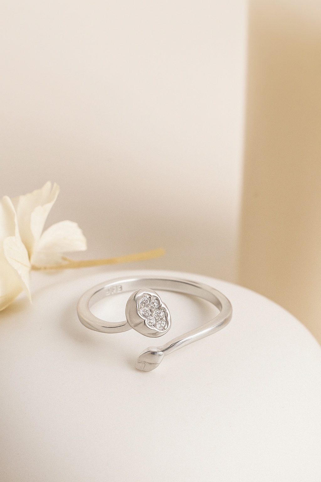 Silver Blossom Bud Open Ring
