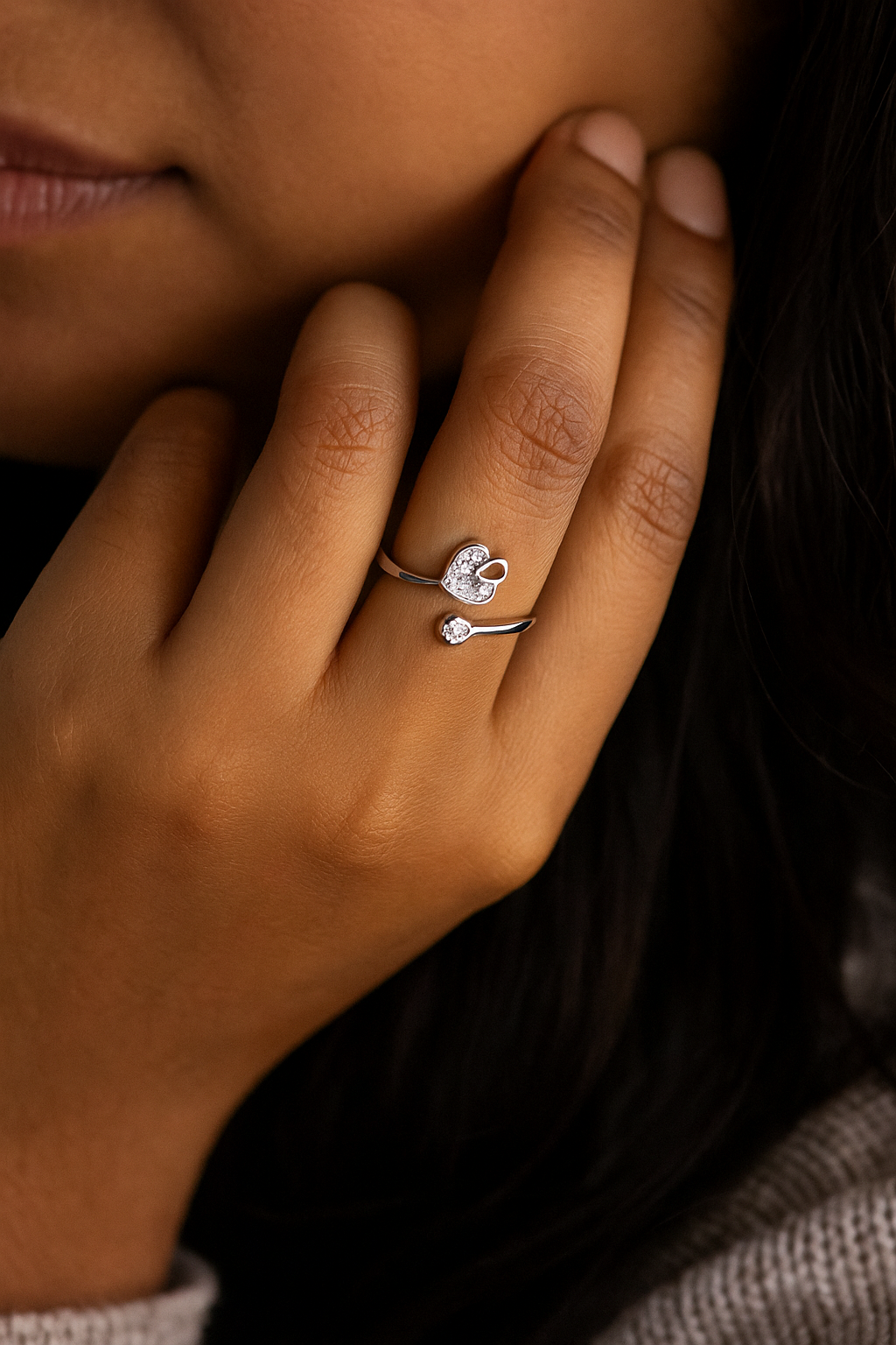 Silver Twin Heart Whisper Ring