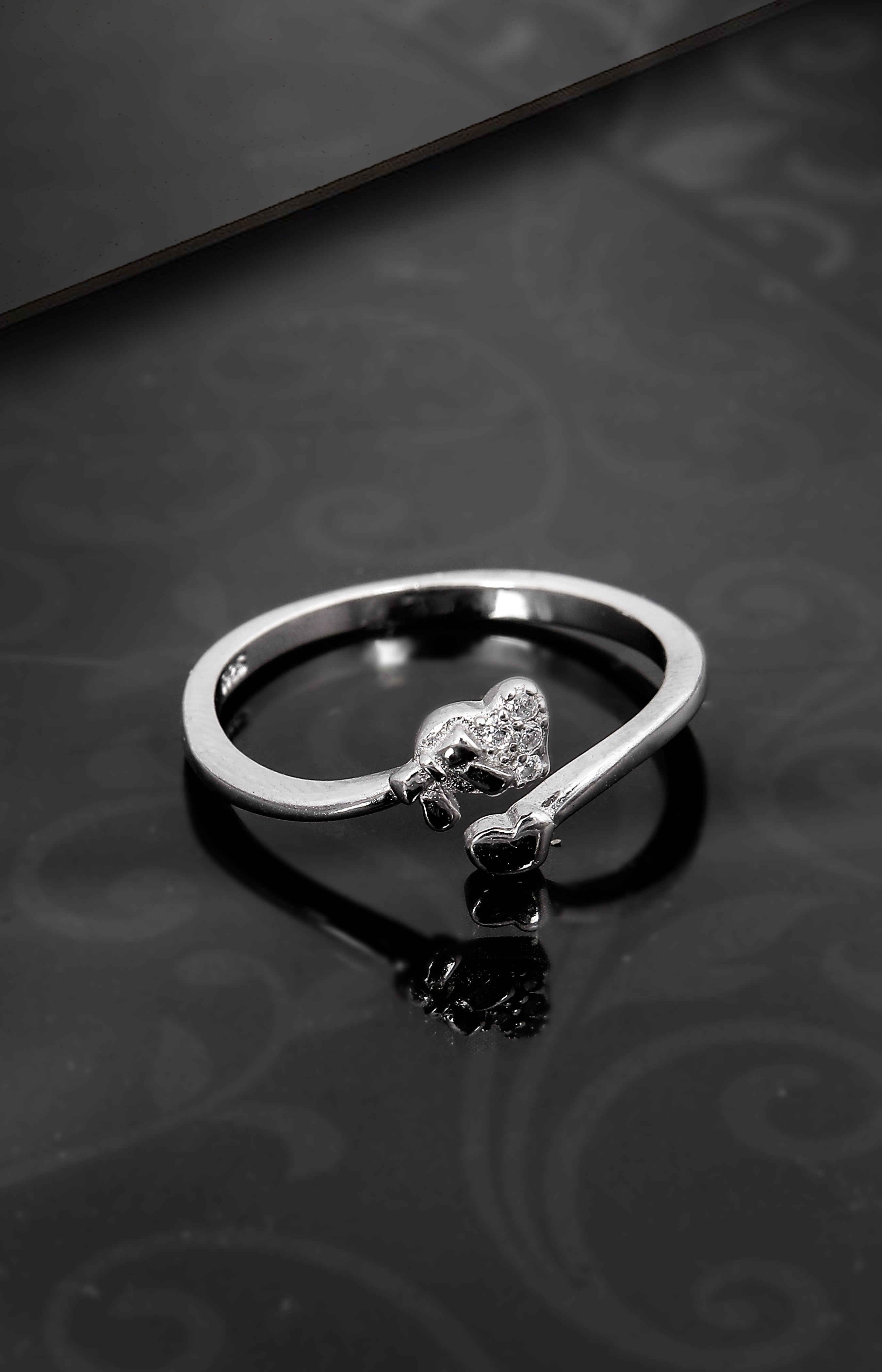 Silver Heart & Bow Ring