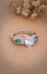 Silver Emerald Leaf Spark Ring