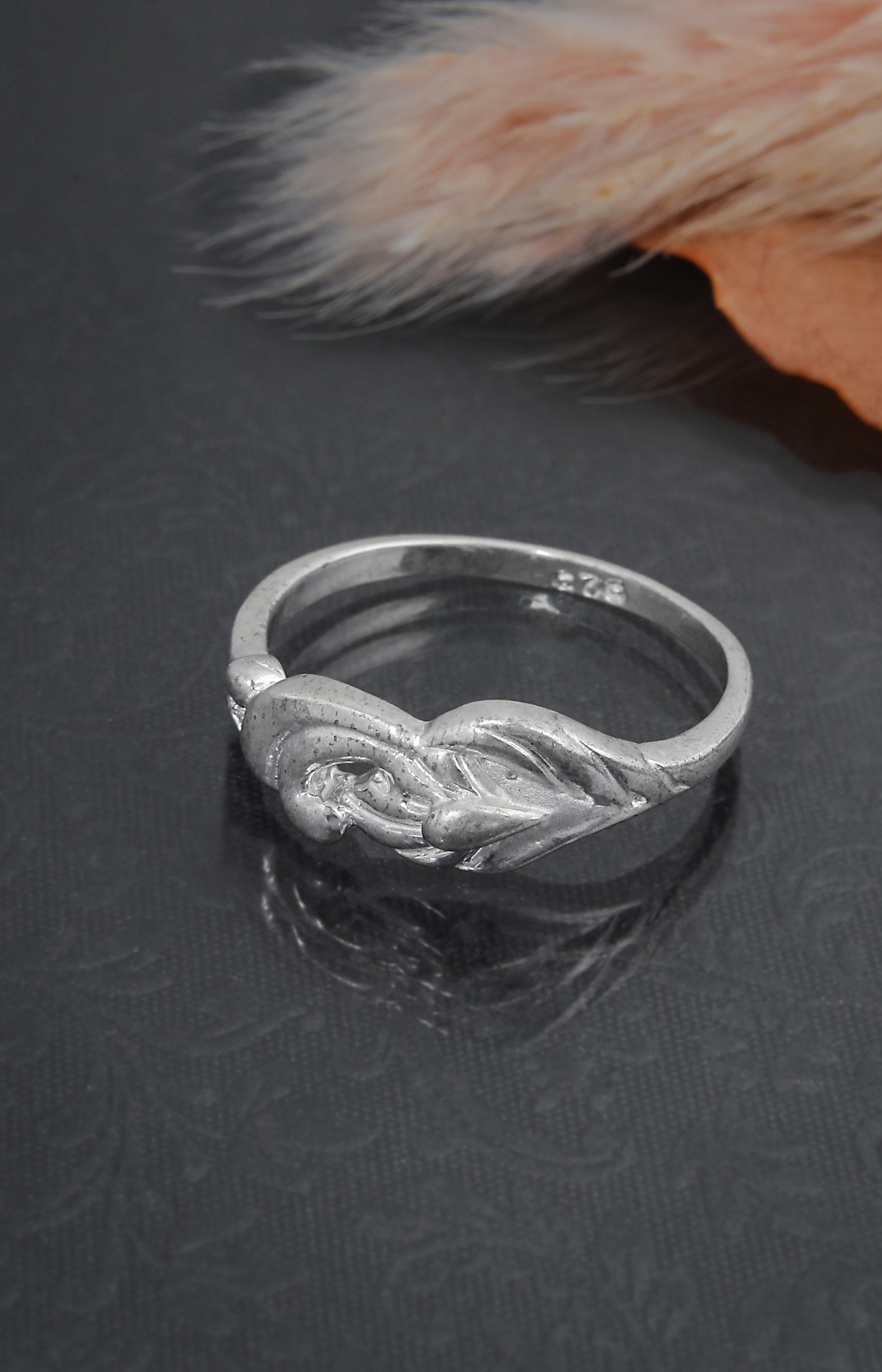 Silver Leaf Engraved Band Ring