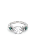 Silver Emerald Leaf Spark Ring