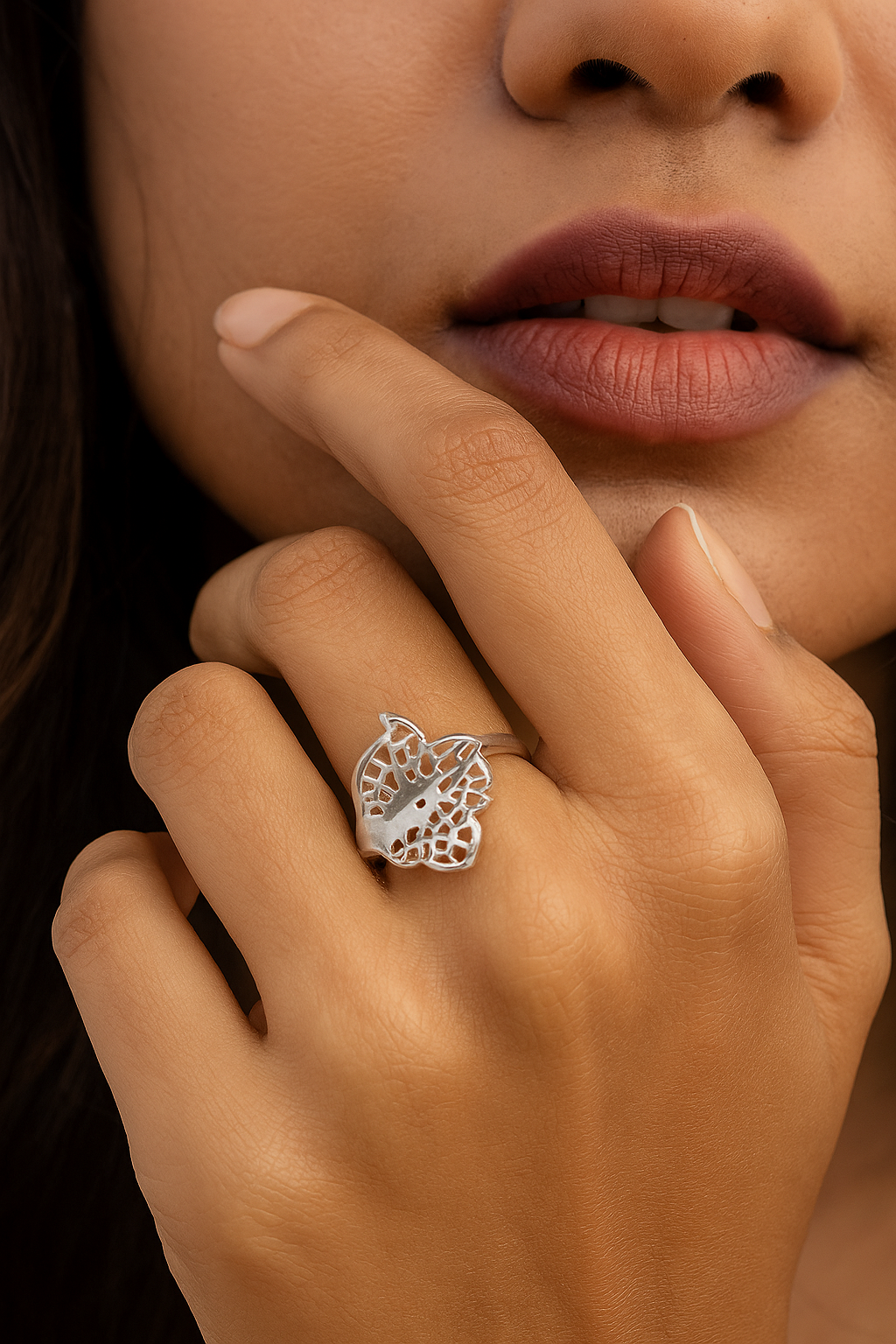 Silver Cutwork Floral Ring