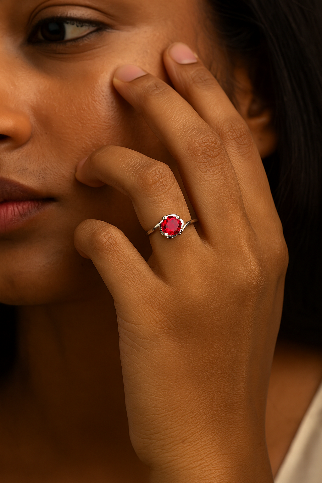 Silver Crimson Curve Solitaire Ring