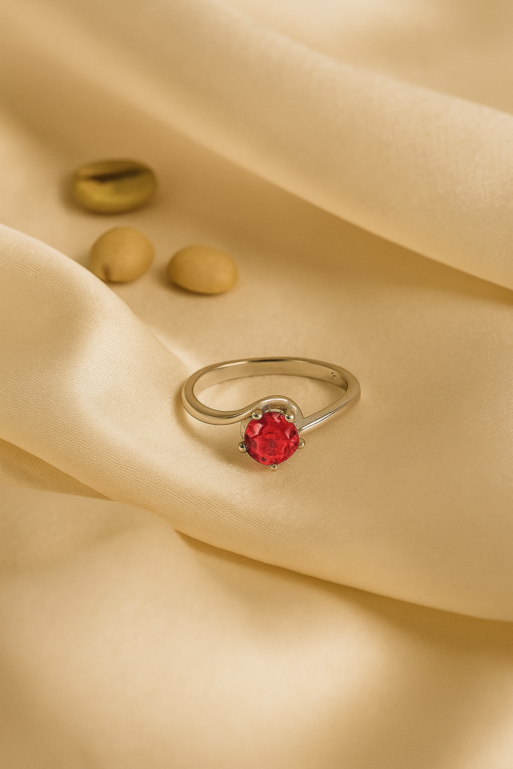 Silver Crimson Curve Solitaire Ring