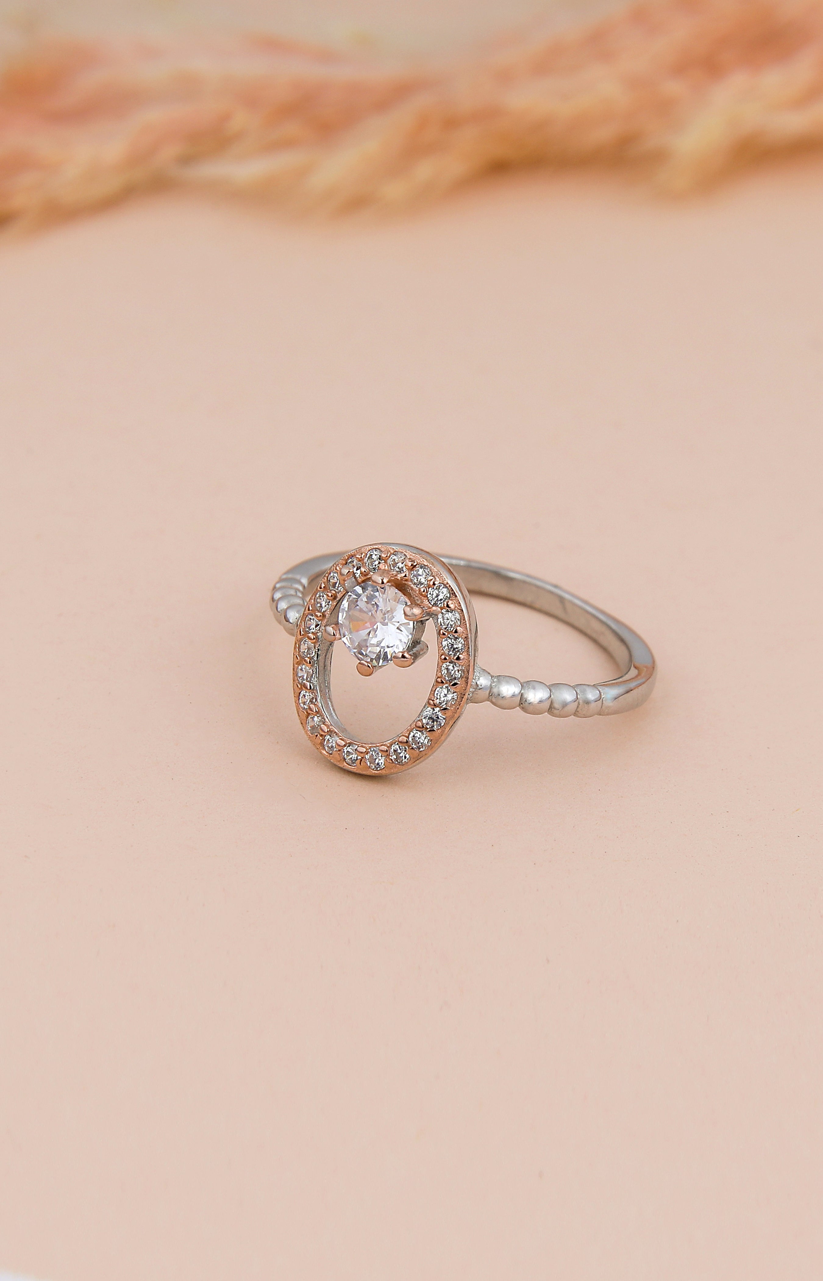 Two-Tone Oval Halo Ring
