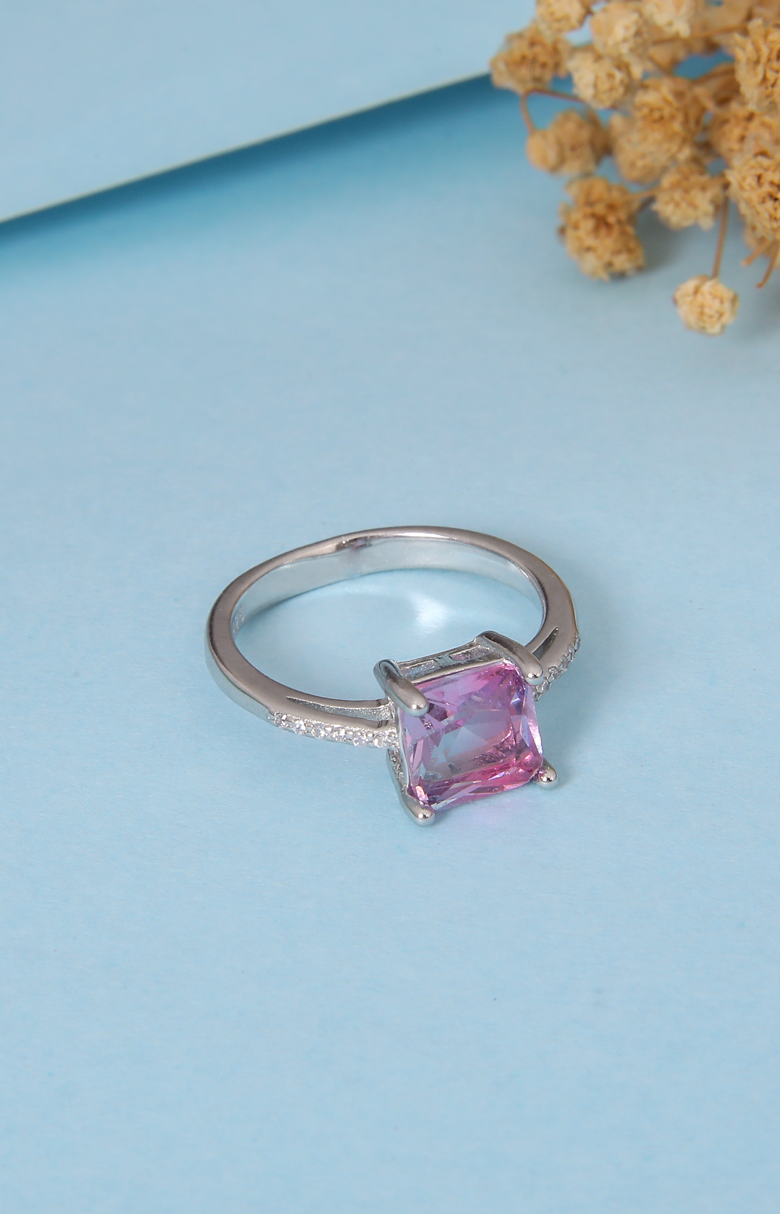 Princess Cut Pink Sapphire Ring