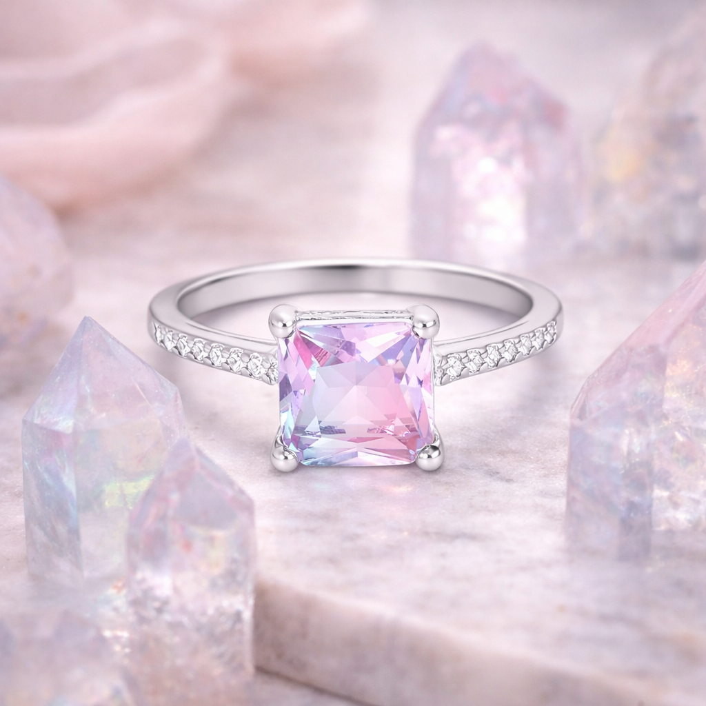 Blush Radiance Square Ring – Minimal Elegant Adjustable Ring for Women | Modern Statement Everyday Jewellery