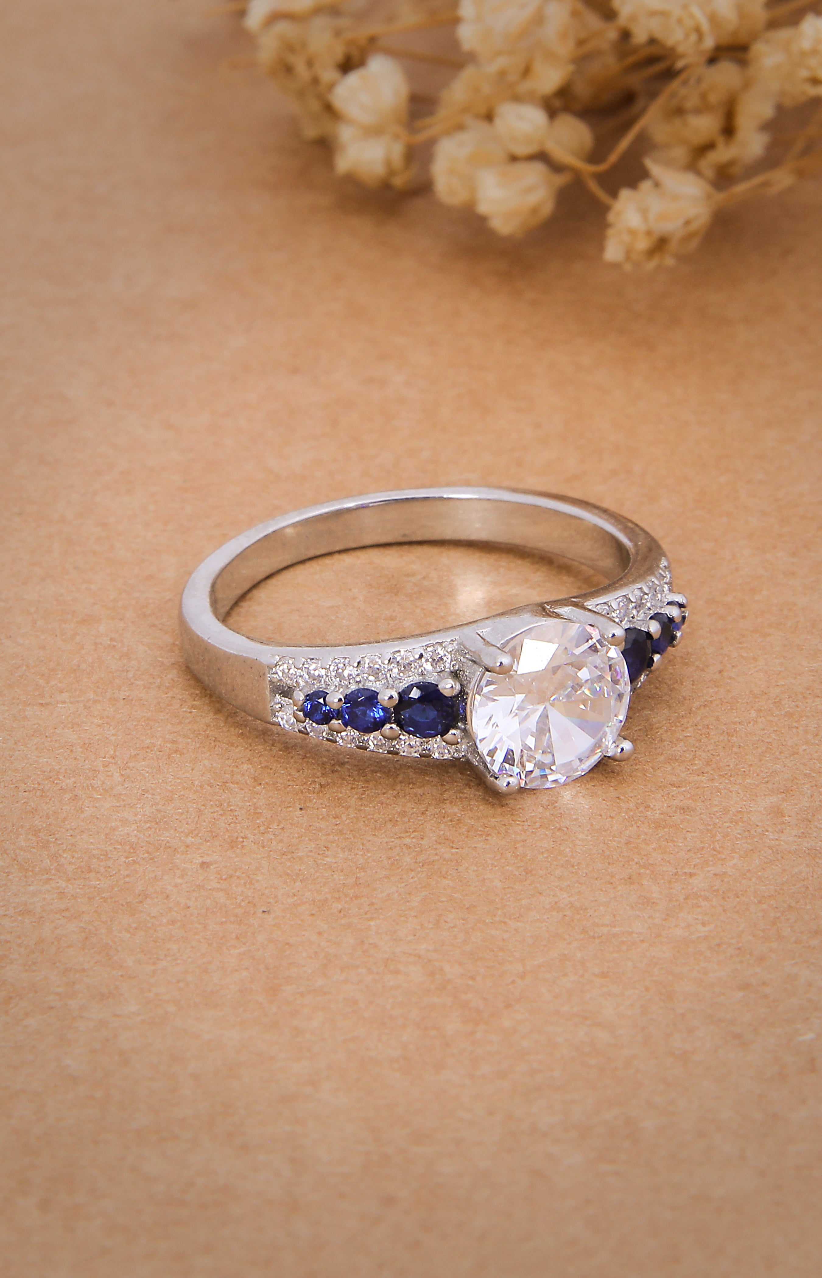 Midnight Crown Solitaire Silver Ring